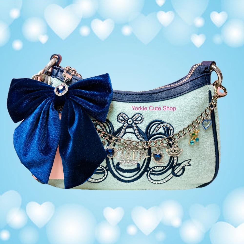 New Juicy Couture Pastel Turquoise Lovers Club Shoulder Bag with Accessories